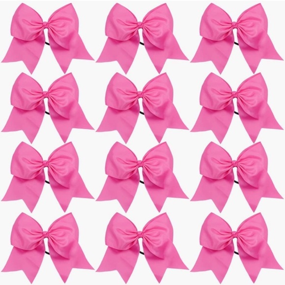 Large Pink Cheer Hair Bows Ponytail Holder in Lot of 12 - Picture 4 of 6